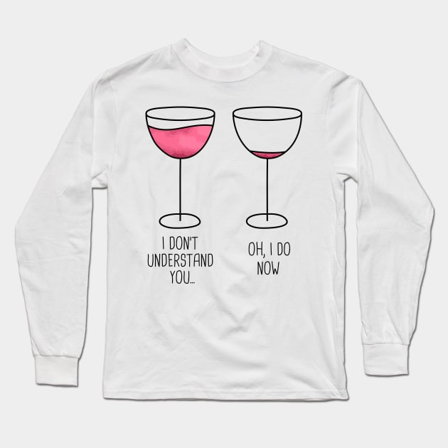 wine drinker funny illustration gift drunk Long Sleeve T-Shirt by Wirp